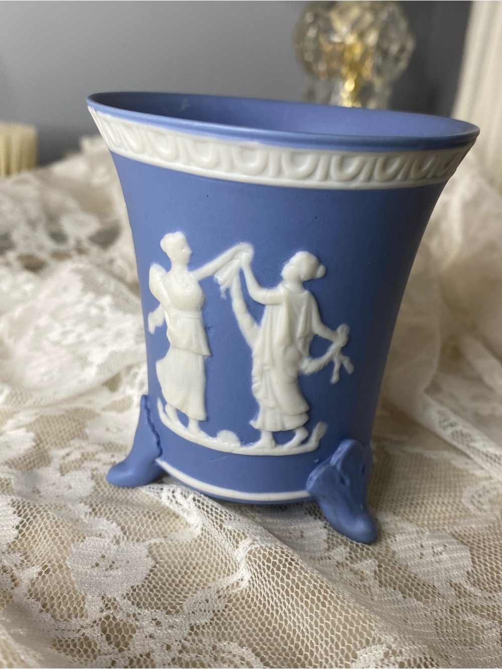 Blue Jasperware-Style Porcelain Decorative Vase
